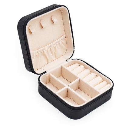Portable Travel Mini Jewelry Box Leather Jewellery Ring Organizer Case Storage Gift Box Girls Women (black).