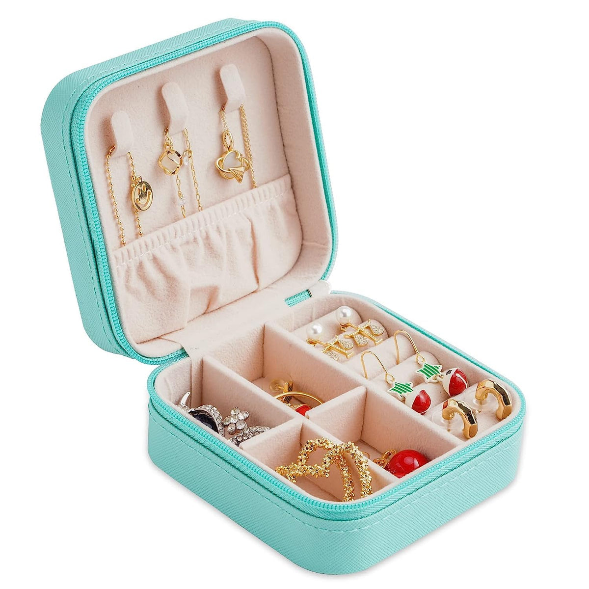Portable Travel Mini Jewelry Box Leather Jewellery Ring Organizer Case Storage Gift Box Girls Women (black).
