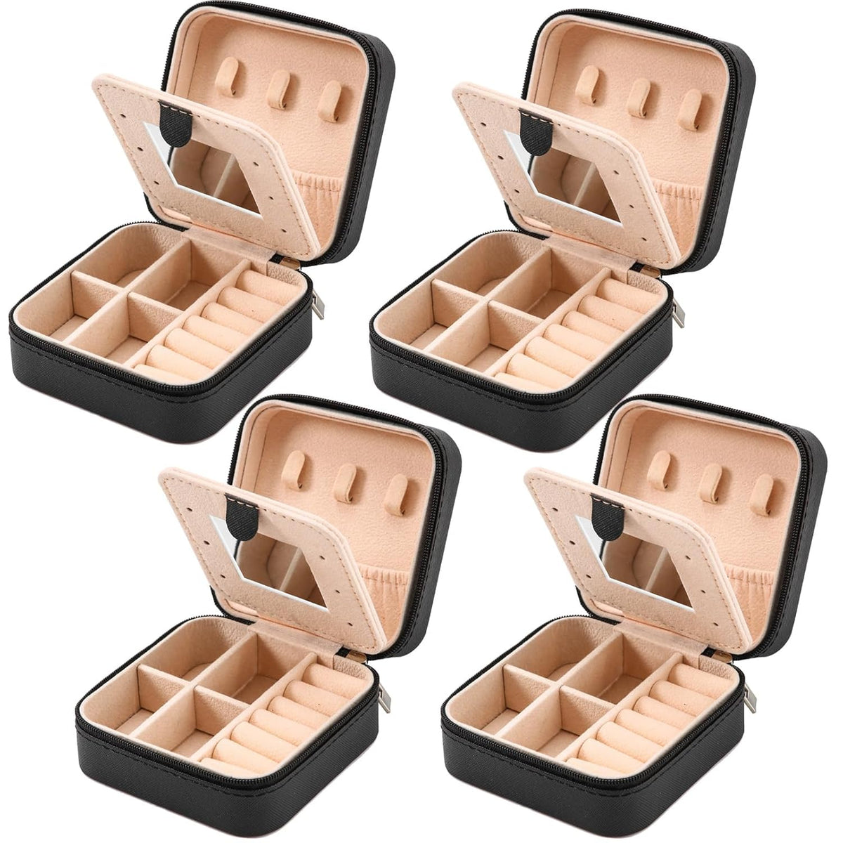 Portable Travel Mini Jewelry Box Leather Jewellery Ring Organizer Case Storage Gift Box Girls Women (black).