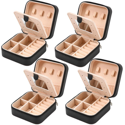 Portable Travel Mini Jewelry Box Leather Jewellery Ring Organizer Case Storage Gift Box Girls Women (black).