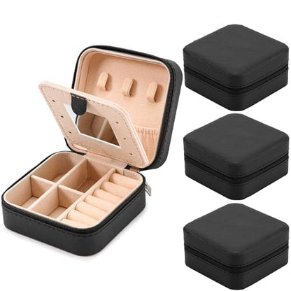 Portable Travel Mini Jewelry Box Leather Jewellery Ring Organizer Case Storage Gift Box Girls Women (black).