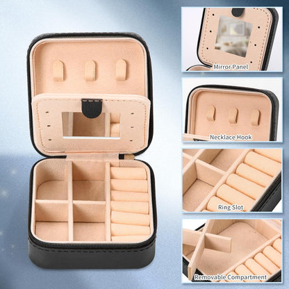 Portable Travel Mini Jewelry Box Leather Jewellery Ring Organizer Case Storage Gift Box Girls Women (black).