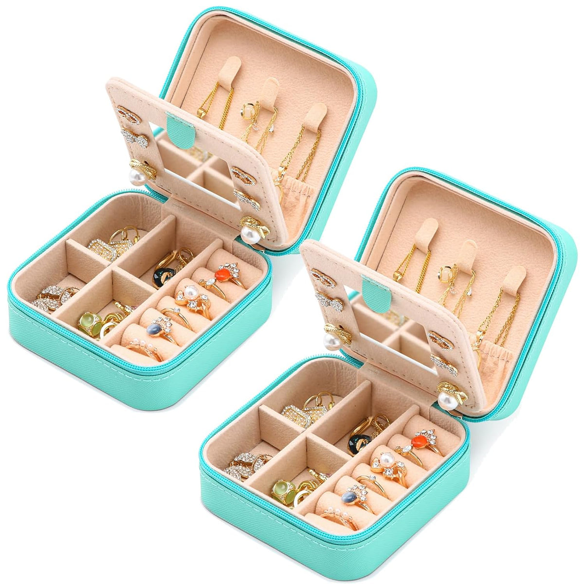 Portable Travel Mini Jewelry Box Leather Jewellery Ring Organizer Case Storage Gift Box Girls Women (black).
