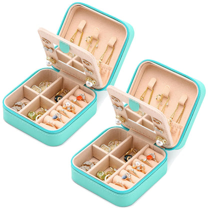 Portable Travel Mini Jewelry Box Leather Jewellery Ring Organizer Case Storage Gift Box Girls Women (black).