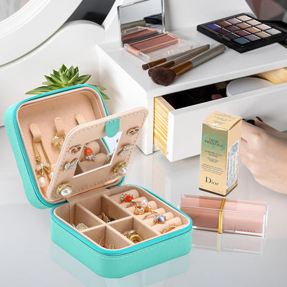 Portable Travel Mini Jewelry Box Leather Jewellery Ring Organizer Case Storage Gift Box Girls Women (black).