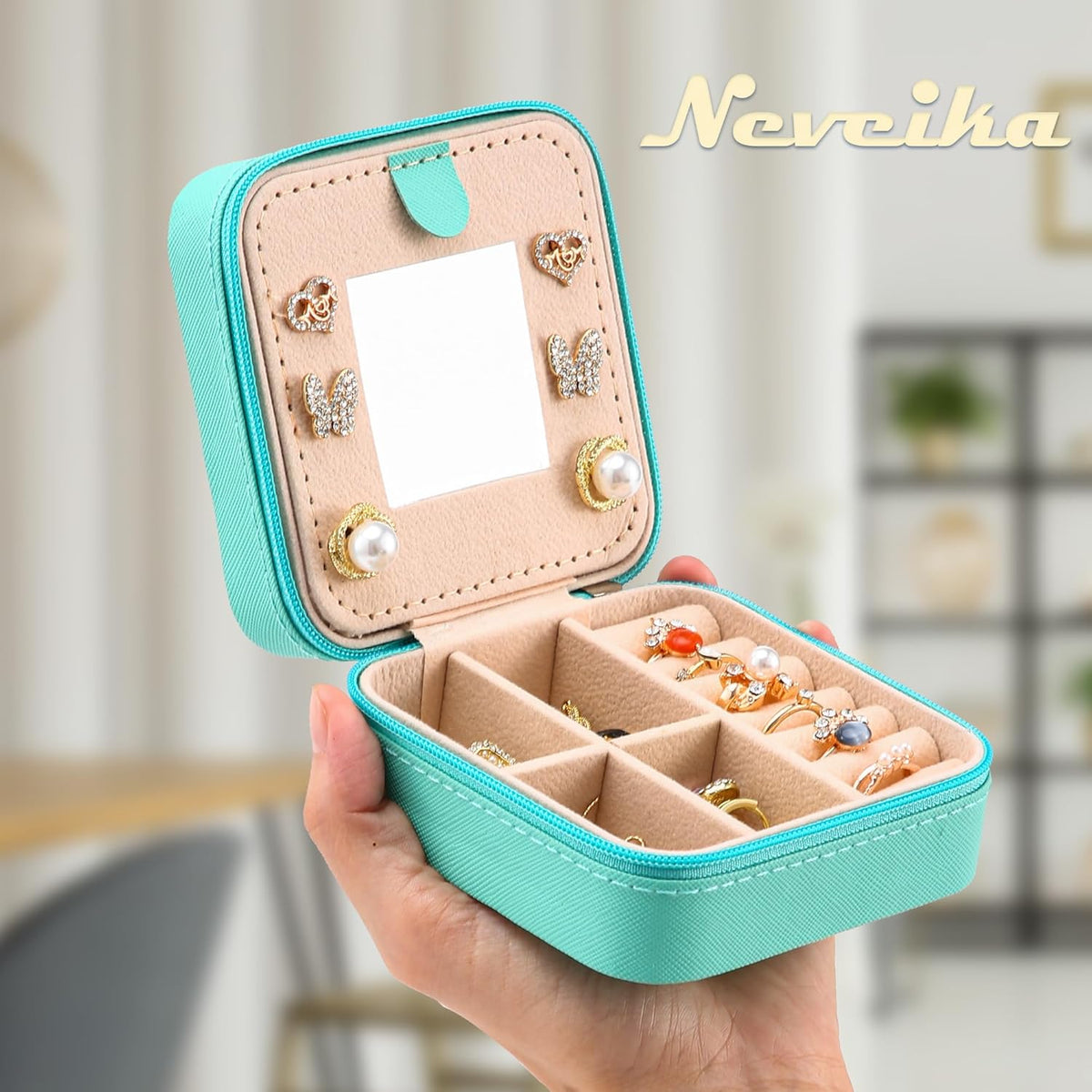 Portable Travel Mini Jewelry Box Leather Jewellery Ring Organizer Case Storage Gift Box Girls Women (black).