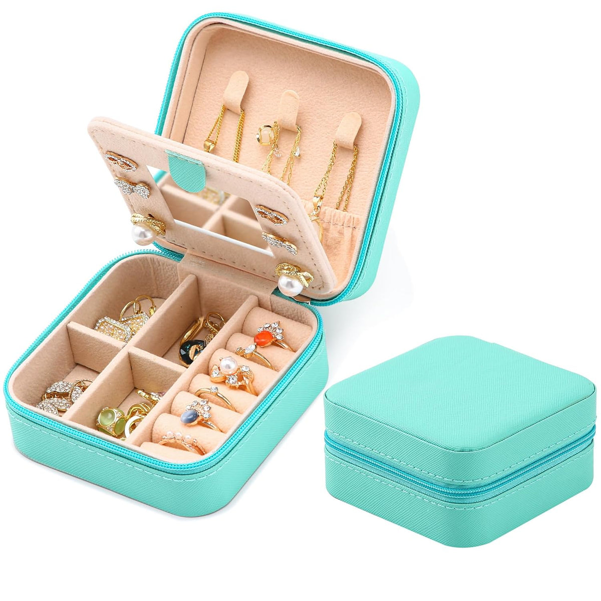Portable Travel Mini Jewelry Box Leather Jewellery Ring Organizer Case Storage Gift Box Girls Women (black).