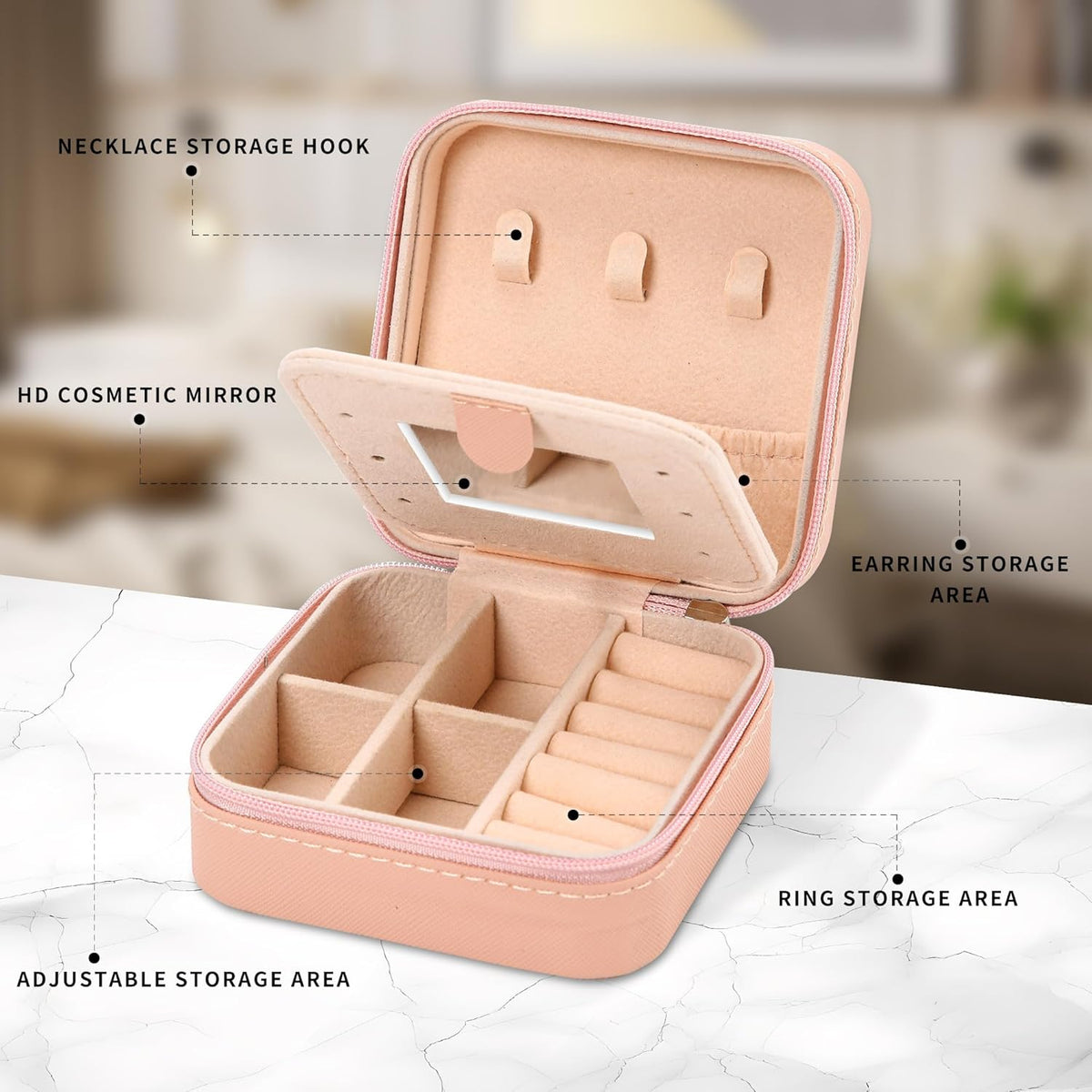 Portable Travel Mini Jewelry Box Leather Jewellery Ring Organizer Case Storage Gift Box Girls Women (black).