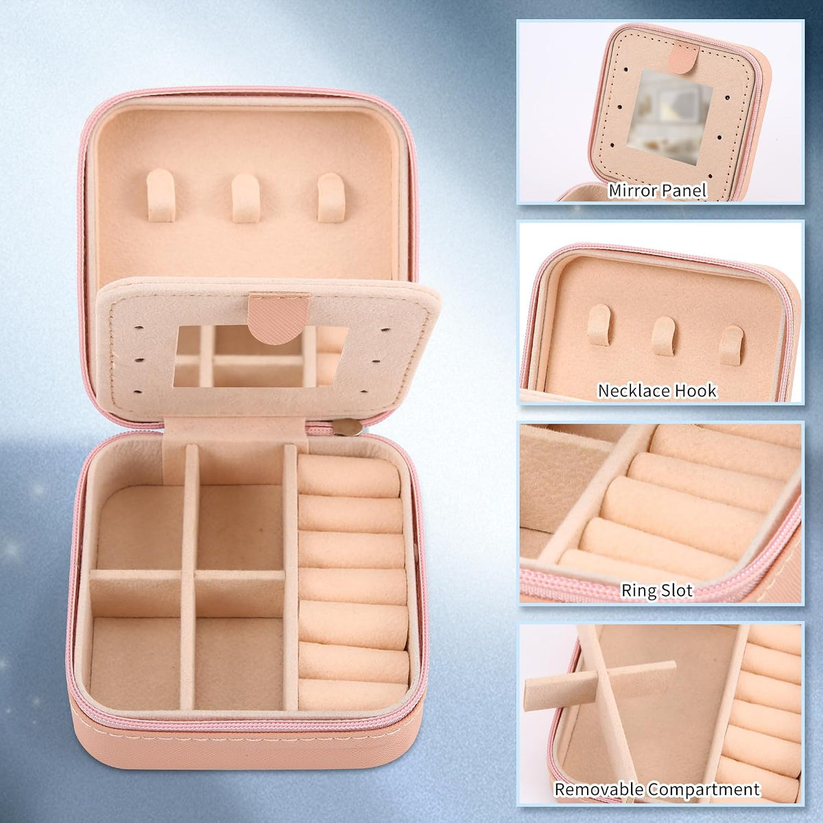 Portable Travel Mini Jewelry Box Leather Jewellery Ring Organizer Case Storage Gift Box Girls Women (black).