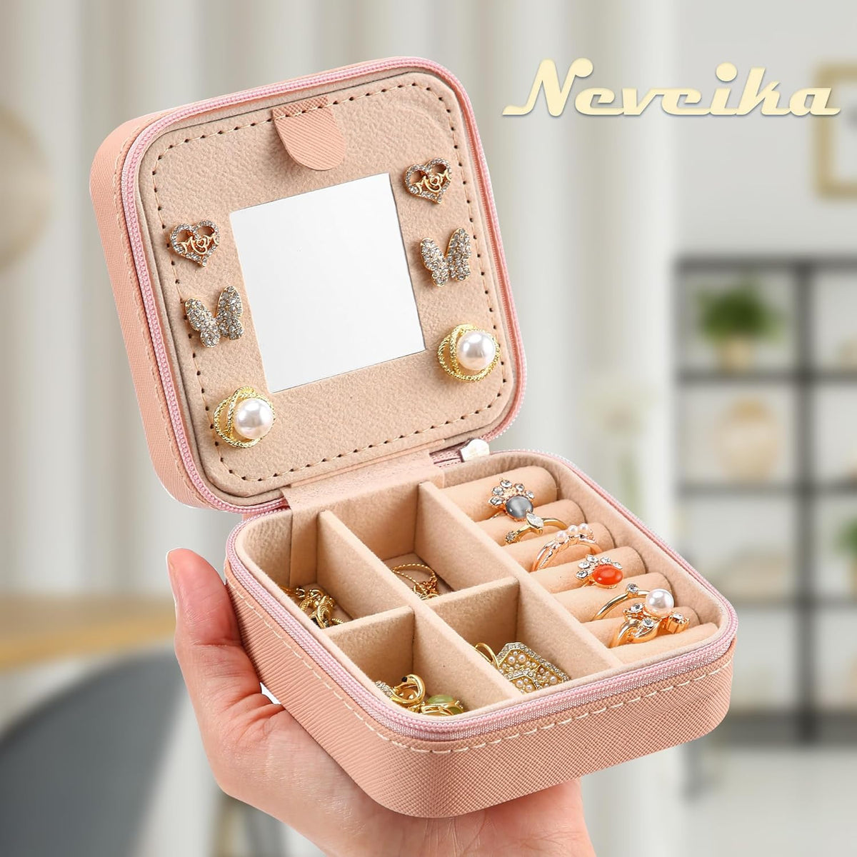 Portable Travel Mini Jewelry Box Leather Jewellery Ring Organizer Case Storage Gift Box Girls Women (black).