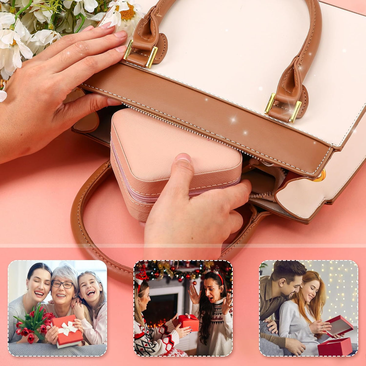 Portable Travel Mini Jewelry Box Leather Jewellery Ring Organizer Case Storage Gift Box Girls Women (black).