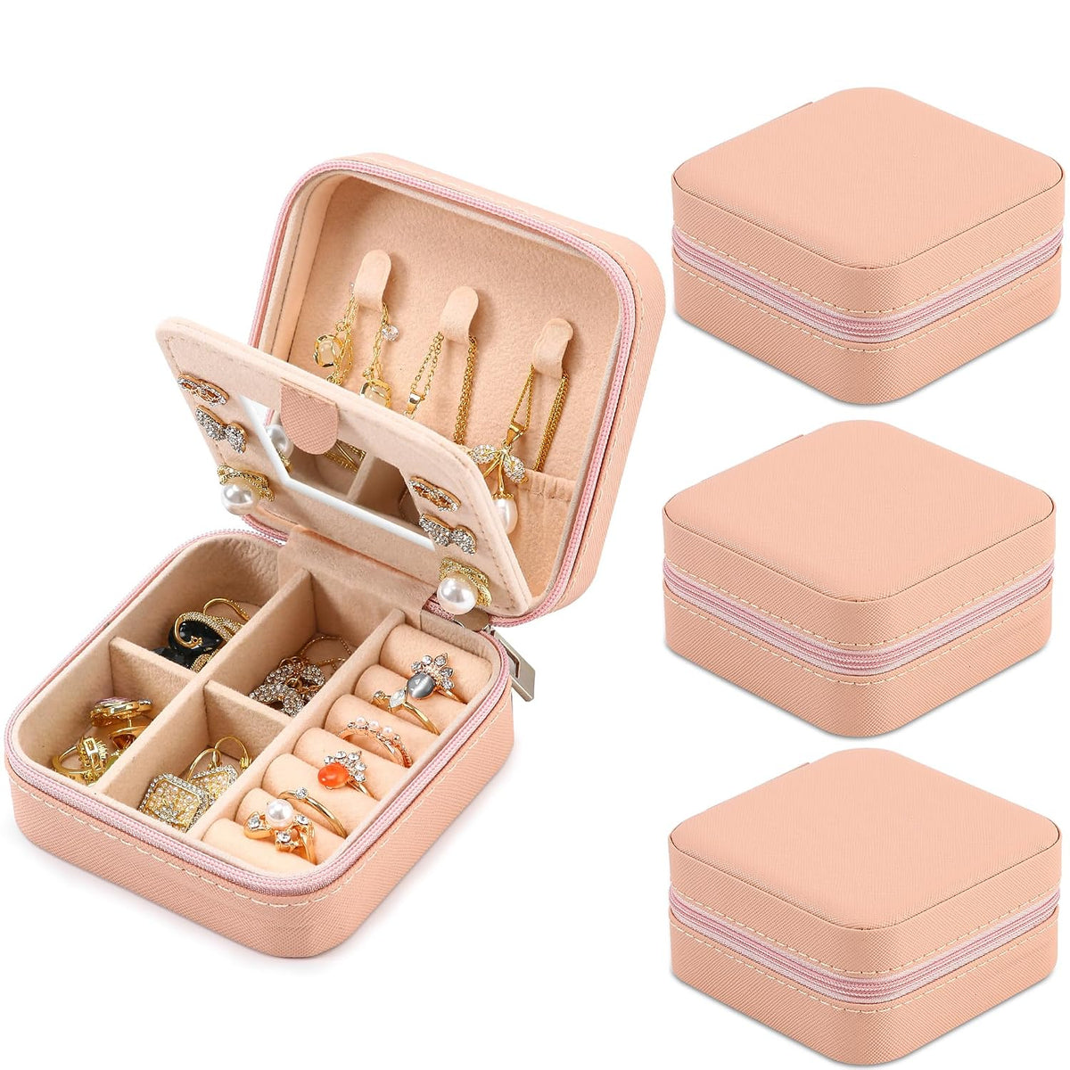 Portable Travel Mini Jewelry Box Leather Jewellery Ring Organizer Case Storage Gift Box Girls Women (black).