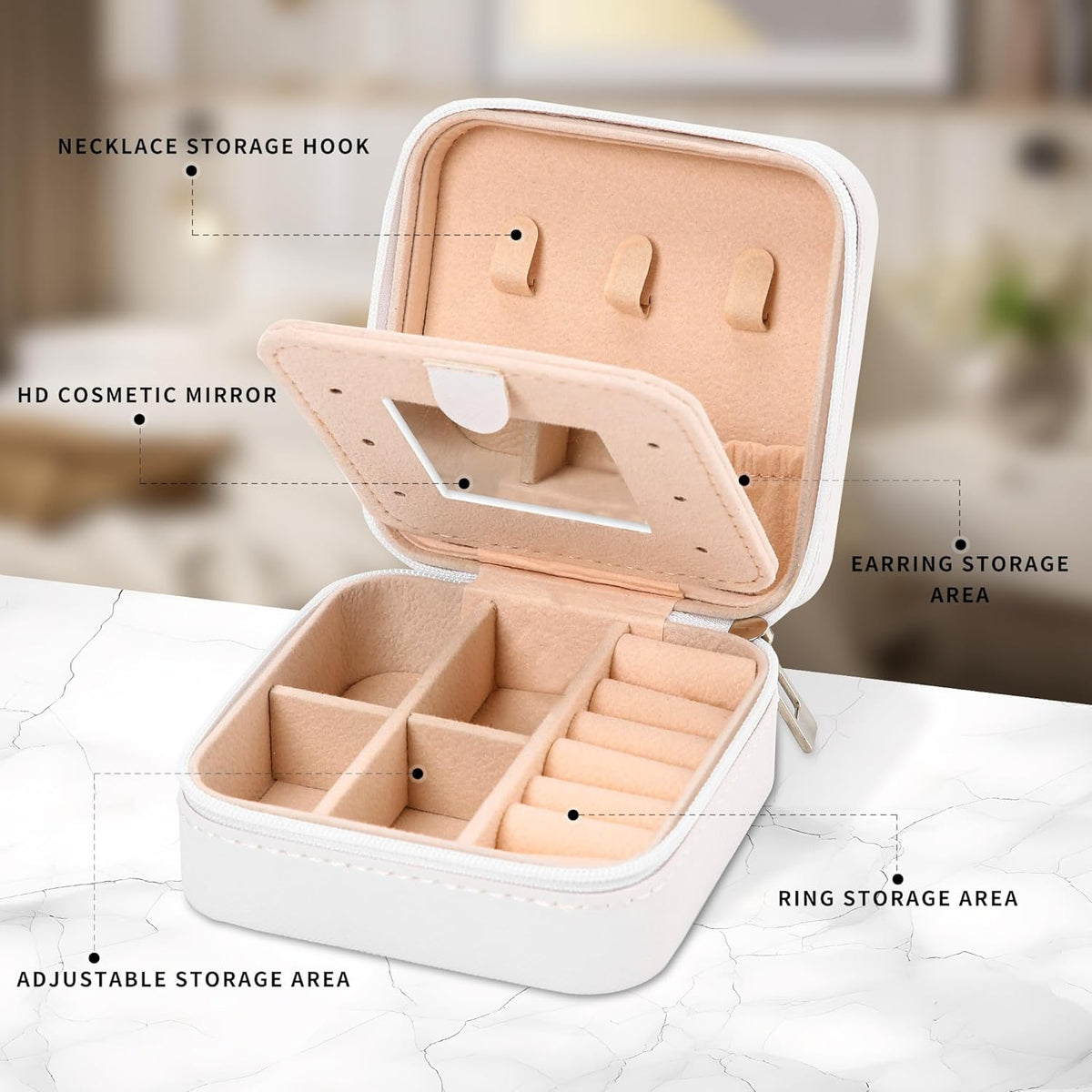 Portable Travel Mini Jewelry Box Leather Jewellery Ring Organizer Case Storage Gift Box Girls Women (black).