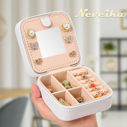 Portable Travel Mini Jewelry Box Leather Jewellery Ring Organizer Case Storage Gift Box Girls Women (black).