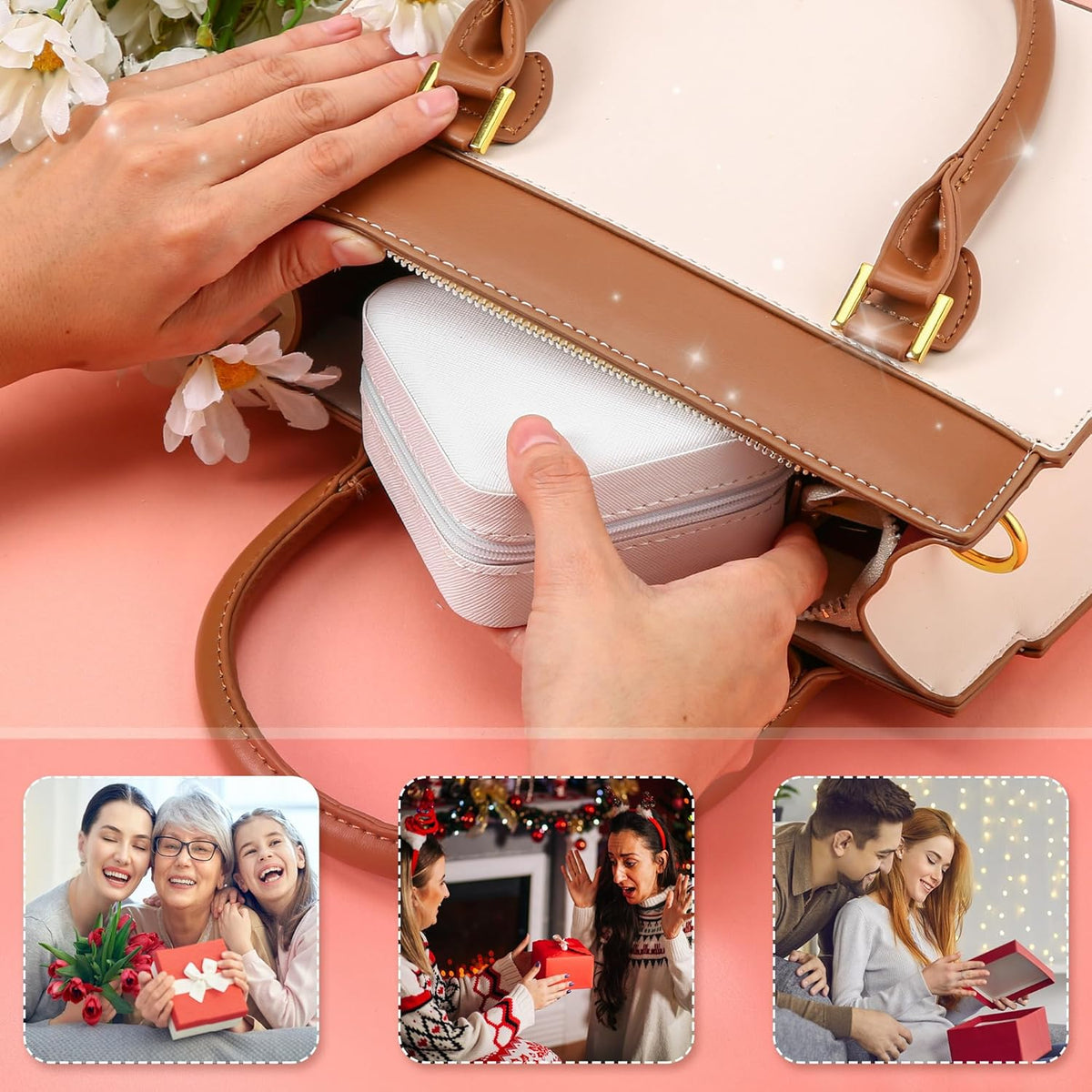 Portable Travel Mini Jewelry Box Leather Jewellery Ring Organizer Case Storage Gift Box Girls Women (black).