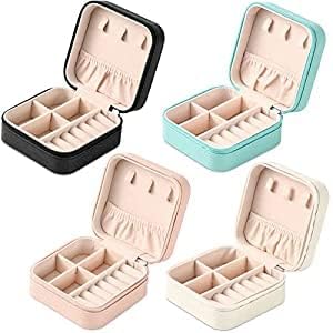 Portable Travel Mini Jewelry Box Leather Jewellery Ring Organizer Case Storage Gift Box Girls Women (black).
