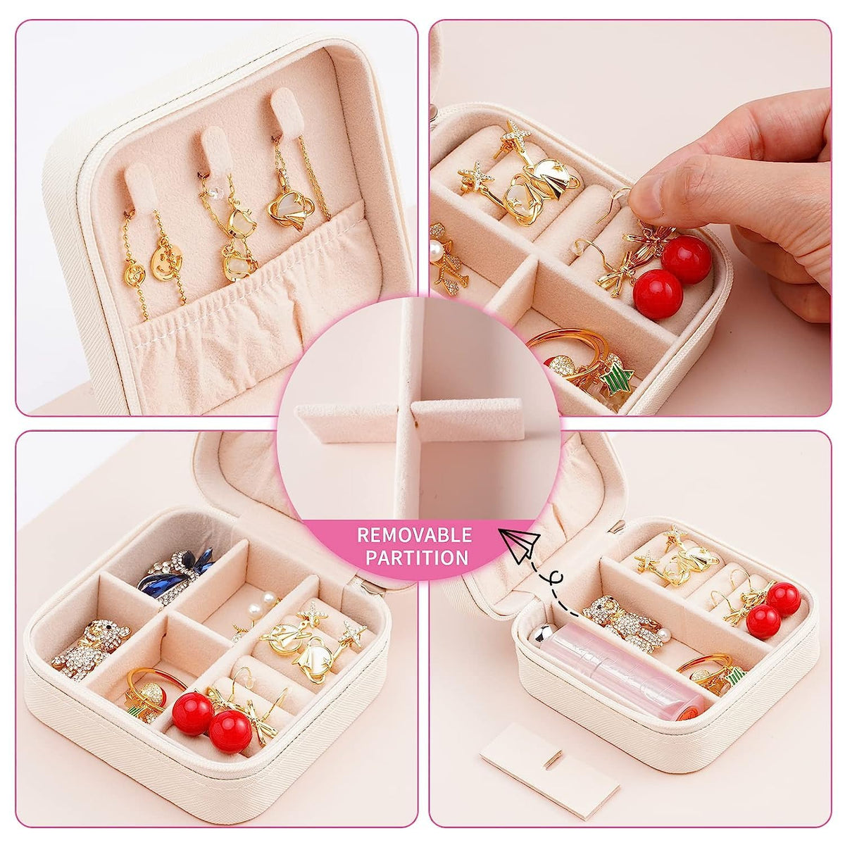Portable Travel Mini Jewelry Box Leather Jewellery Ring Organizer Case Storage Gift Box Girls Women (black).