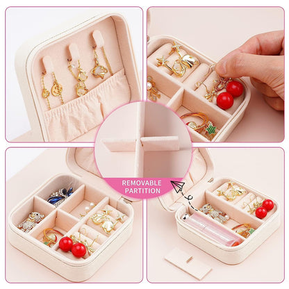 Portable Travel Mini Jewelry Box Leather Jewellery Ring Organizer Case Storage Gift Box Girls Women (black).