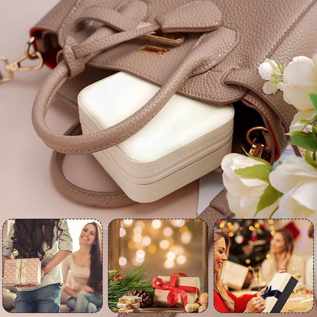 Portable Travel Mini Jewelry Box Leather Jewellery Ring Organizer Case Storage Gift Box Girls Women (black).