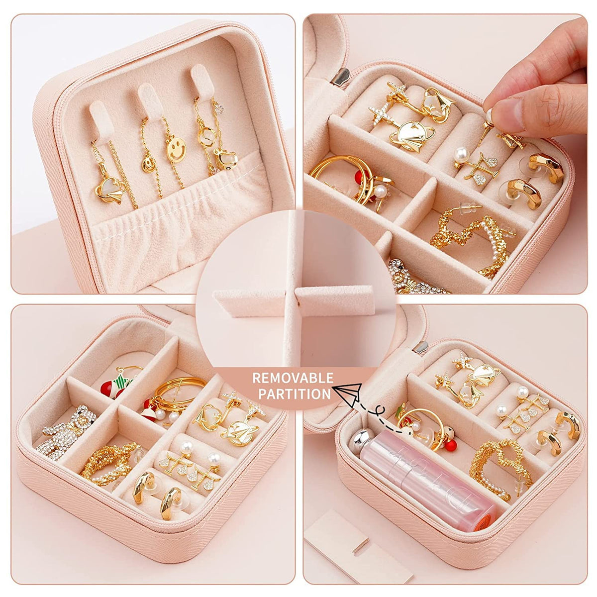 Portable Travel Mini Jewelry Box Leather Jewellery Ring Organizer Case Storage Gift Box Girls Women (black).