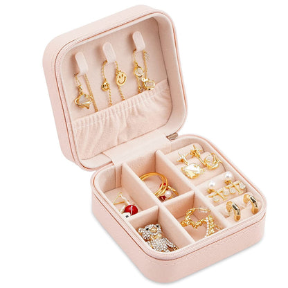 Portable Travel Mini Jewelry Box Leather Jewellery Ring Organizer Case Storage Gift Box Girls Women (black).