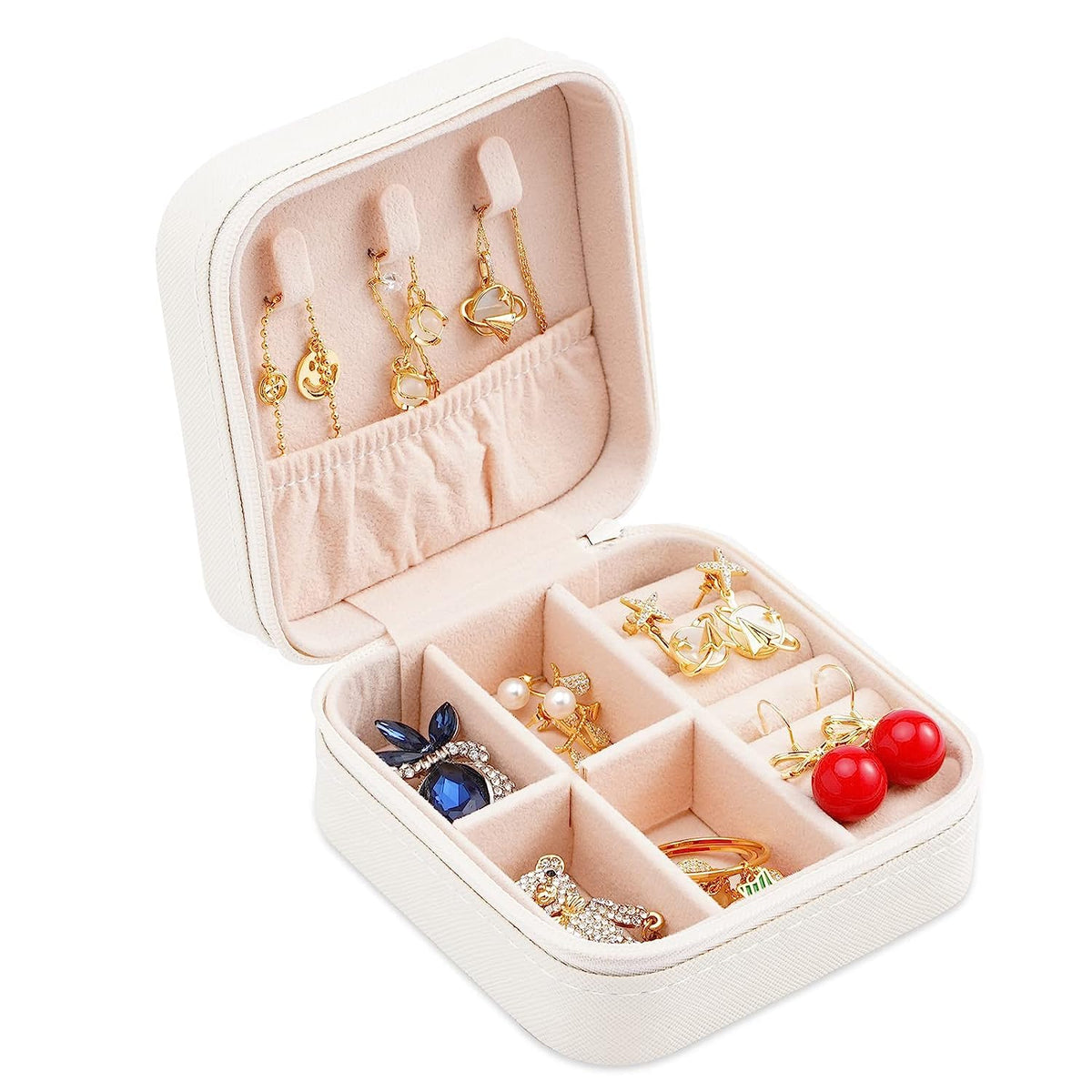 Portable Travel Mini Jewelry Box Leather Jewellery Ring Organizer Case Storage Gift Box Girls Women (black).