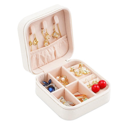 Portable Travel Mini Jewelry Box Leather Jewellery Ring Organizer Case Storage Gift Box Girls Women (black).