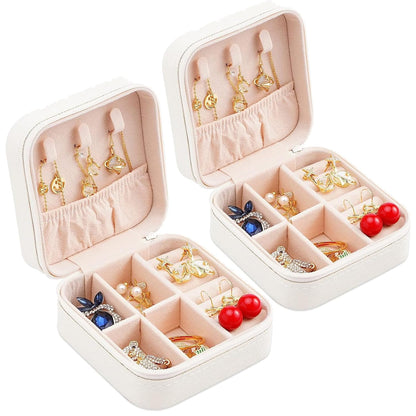 Portable Travel Mini Jewelry Box Leather Jewellery Ring Organizer Case Storage Gift Box Girls Women (black).