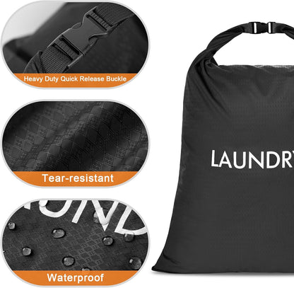 2 Pack Waterproof Travel Laundry Bag Set, Roll-Top Wet Dry Bag for Odor Control & Separating Dirty Clothes, Packable Space Saver Organizer for Gym, Swimming & Cruise Suitcases