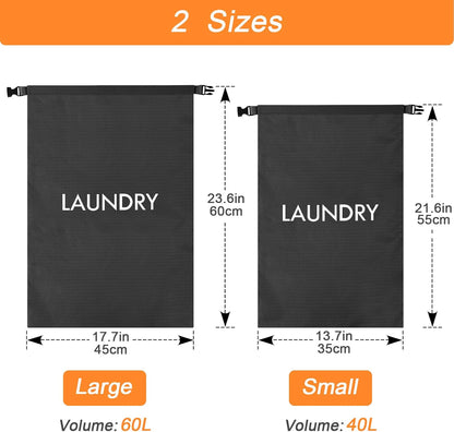 2 Pack Waterproof Travel Laundry Bag Set, Roll-Top Wet Dry Bag for Odor Control & Separating Dirty Clothes, Packable Space Saver Organizer for Gym, Swimming & Cruise Suitcases