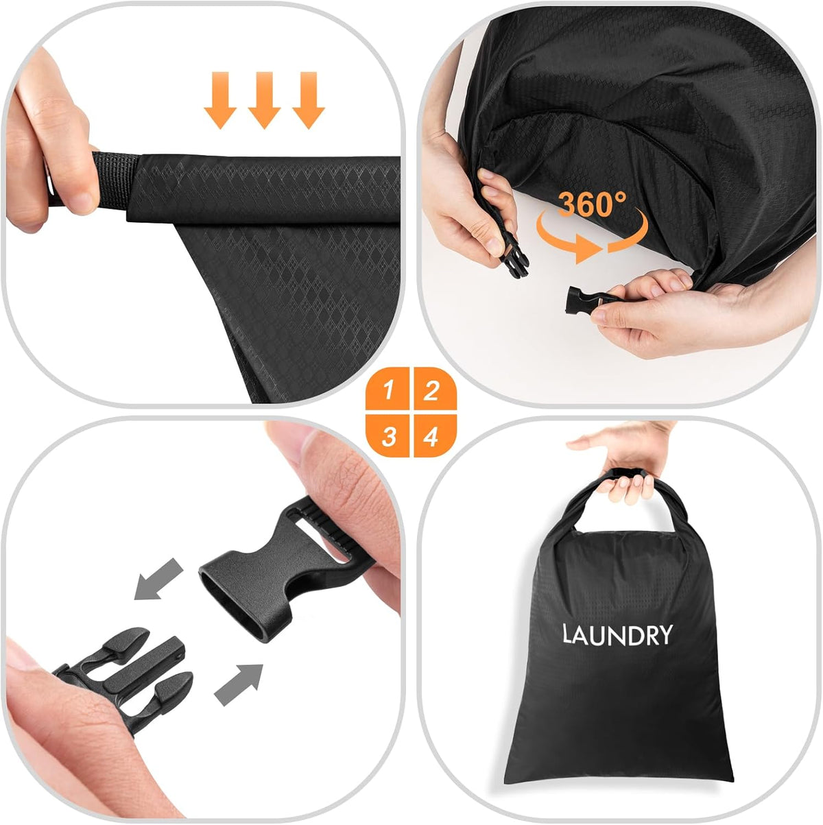 2 Pack Waterproof Travel Laundry Bag Set, Roll-Top Wet Dry Bag for Odor Control & Separating Dirty Clothes, Packable Space Saver Organizer for Gym, Swimming & Cruise Suitcases