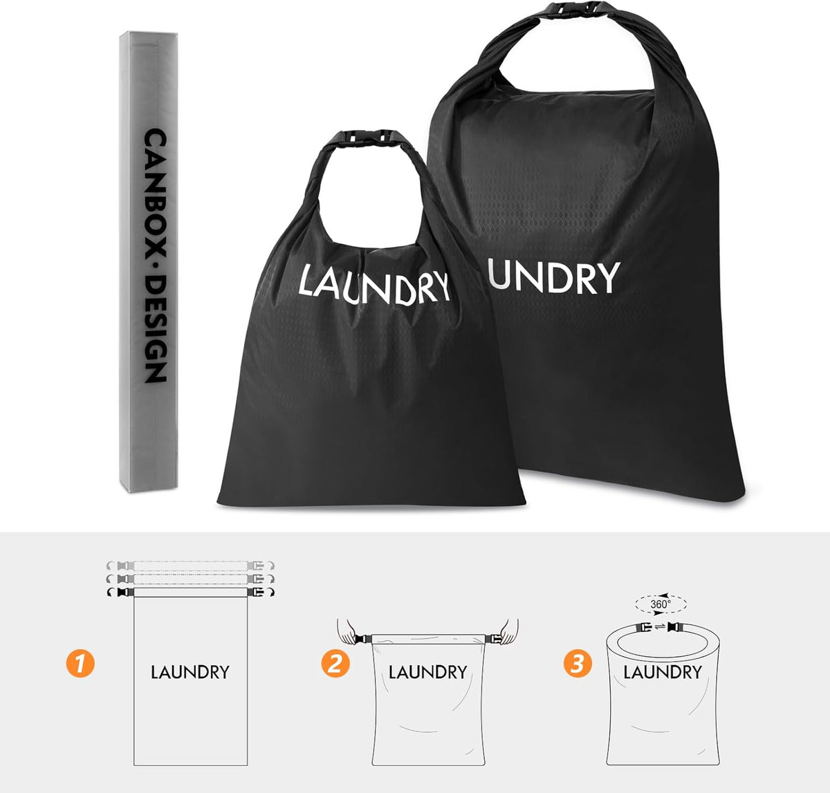 2 Pack Waterproof Travel Laundry Bag Set, Roll-Top Wet Dry Bag for Odor Control & Separating Dirty Clothes, Packable Space Saver Organizer for Gym, Swimming & Cruise Suitcases