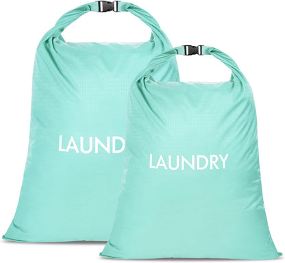 2 Pack Waterproof Travel Laundry Bag Set, Roll-Top Wet Dry Bag for Odor Control & Separating Dirty Clothes, Packable Space Saver Organizer for Gym, Swimming & Cruise Suitcases