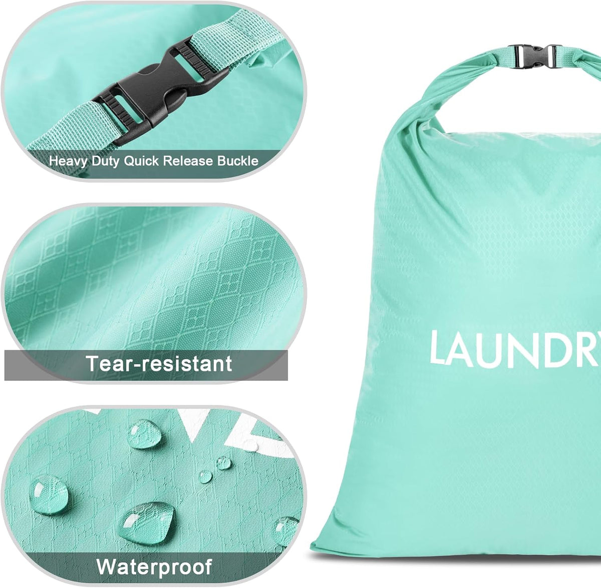 2 Pack Waterproof Travel Laundry Bag Set, Roll-Top Wet Dry Bag for Odor Control & Separating Dirty Clothes, Packable Space Saver Organizer for Gym, Swimming & Cruise Suitcases