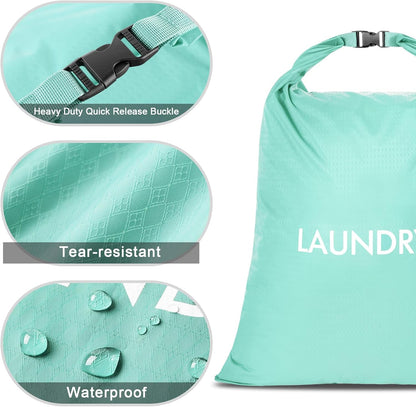 2 Pack Waterproof Travel Laundry Bag Set, Roll-Top Wet Dry Bag for Odor Control & Separating Dirty Clothes, Packable Space Saver Organizer for Gym, Swimming & Cruise Suitcases