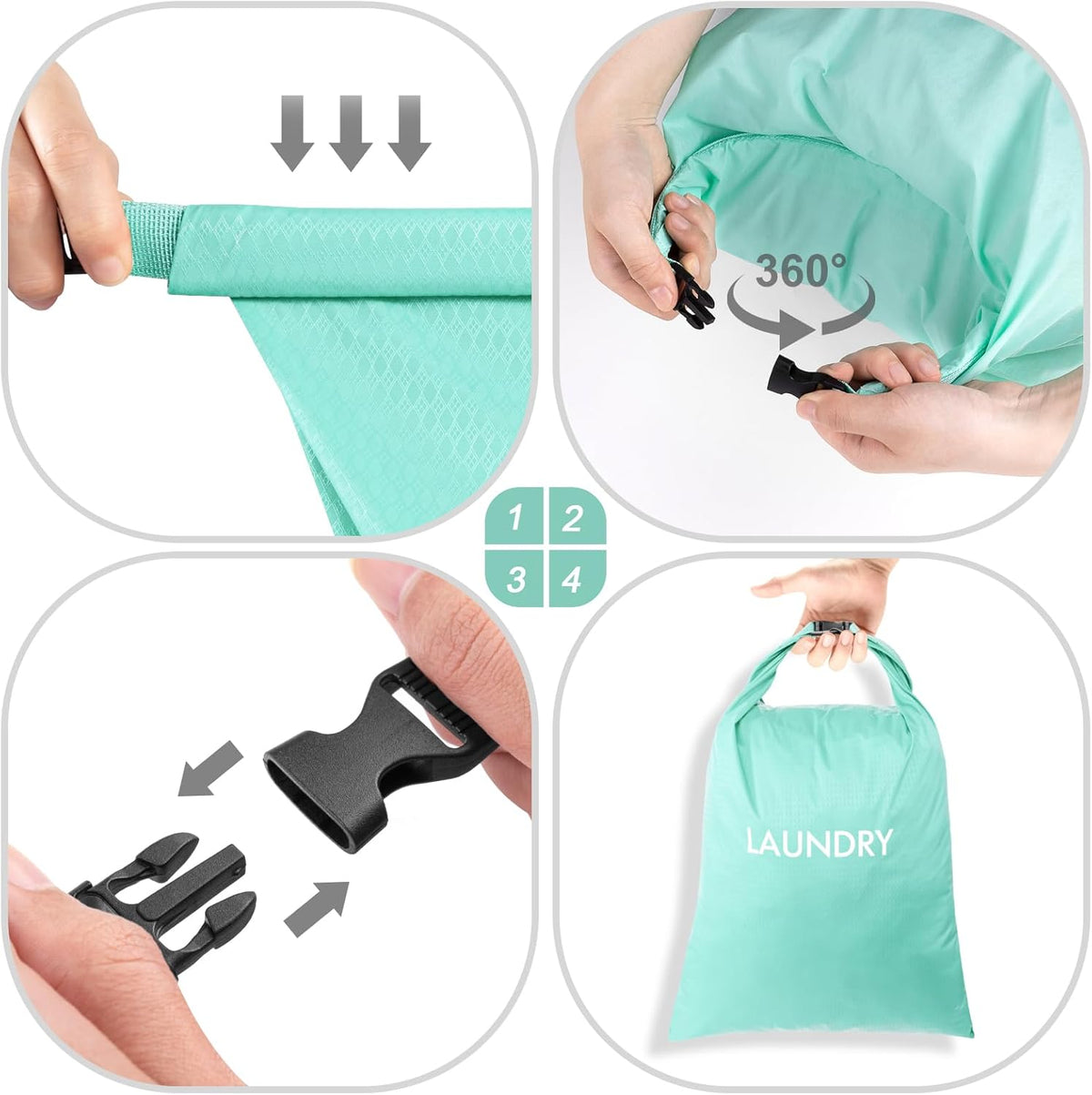2 Pack Waterproof Travel Laundry Bag Set, Roll-Top Wet Dry Bag for Odor Control & Separating Dirty Clothes, Packable Space Saver Organizer for Gym, Swimming & Cruise Suitcases