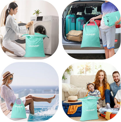 2 Pack Waterproof Travel Laundry Bag Set, Roll-Top Wet Dry Bag for Odor Control & Separating Dirty Clothes, Packable Space Saver Organizer for Gym, Swimming & Cruise Suitcases