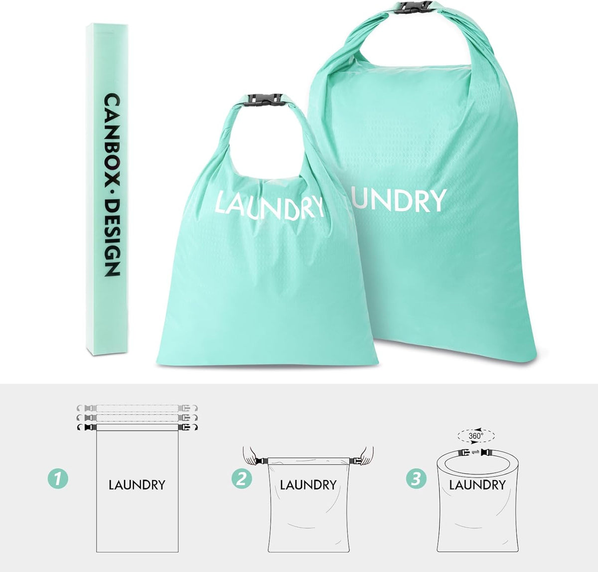 2 Pack Waterproof Travel Laundry Bag Set, Roll-Top Wet Dry Bag for Odor Control & Separating Dirty Clothes, Packable Space Saver Organizer for Gym, Swimming & Cruise Suitcases