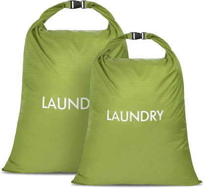 2 Pack Waterproof Travel Laundry Bag Set, Roll-Top Wet Dry Bag for Odor Control & Separating Dirty Clothes, Packable Space Saver Organizer for Gym, Swimming & Cruise Suitcases