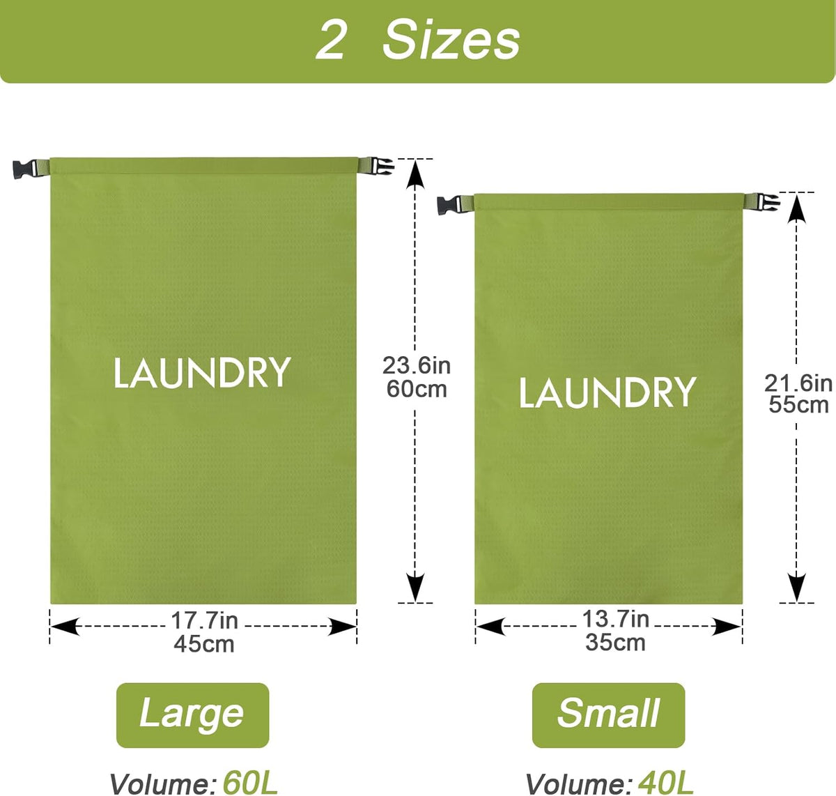 2 Pack Waterproof Travel Laundry Bag Set, Roll-Top Wet Dry Bag for Odor Control & Separating Dirty Clothes, Packable Space Saver Organizer for Gym, Swimming & Cruise Suitcases