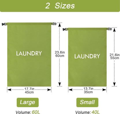 2 Pack Waterproof Travel Laundry Bag Set, Roll-Top Wet Dry Bag for Odor Control & Separating Dirty Clothes, Packable Space Saver Organizer for Gym, Swimming & Cruise Suitcases
