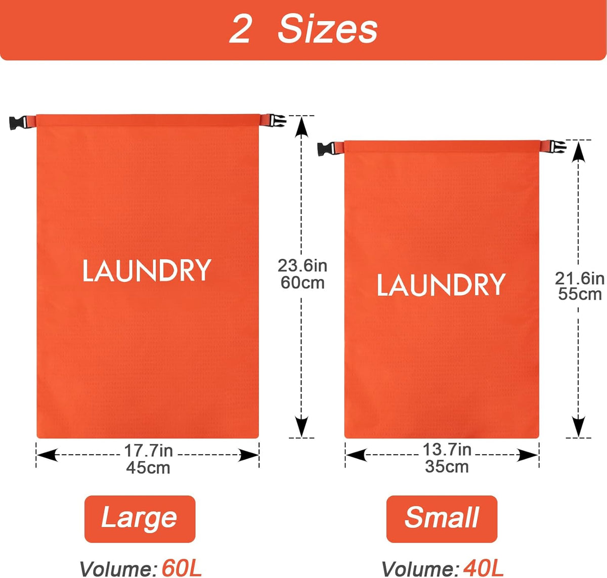 2 Pack Waterproof Travel Laundry Bag Set, Roll-Top Wet Dry Bag for Odor Control & Separating Dirty Clothes, Packable Space Saver Organizer for Gym, Swimming & Cruise Suitcases