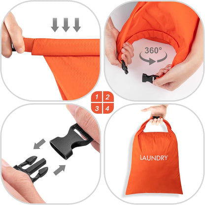 2 Pack Waterproof Travel Laundry Bag Set, Roll-Top Wet Dry Bag for Odor Control & Separating Dirty Clothes, Packable Space Saver Organizer for Gym, Swimming & Cruise Suitcases