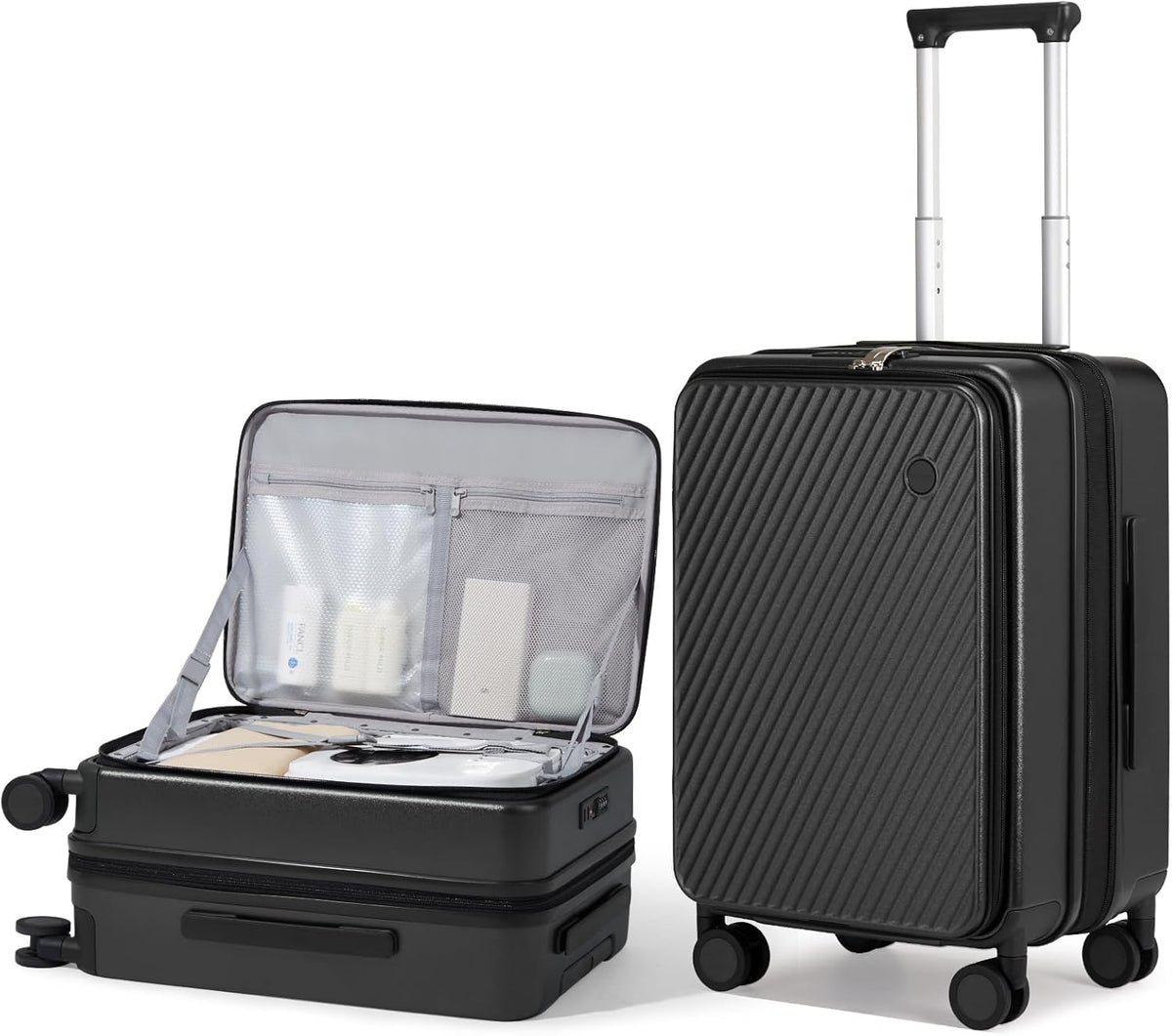 20 Inch Expandable Carry On Luggage PC Hard Shell Suitcase Top Opening Rolling Travel Suitcases with Spinner Wheels & TSA Lock, Smoke White
