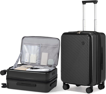 20 Inch Expandable Carry On Luggage PC Hard Shell Suitcase Top Opening Rolling Travel Suitcases with Spinner Wheels & TSA Lock, Smoke White