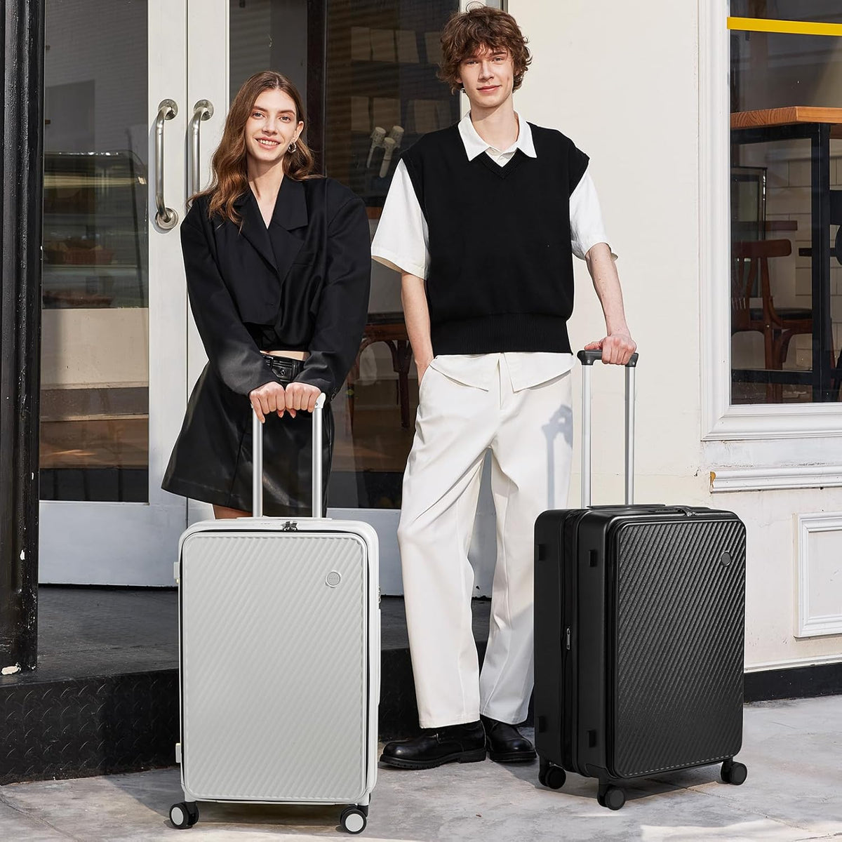 20 Inch Expandable Carry On Luggage PC Hard Shell Suitcase Top Opening Rolling Travel Suitcases with Spinner Wheels & TSA Lock, Smoke White