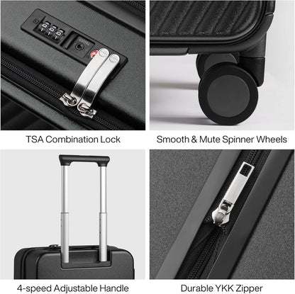 20 Inch Expandable Carry On Luggage PC Hard Shell Suitcase Top Opening Rolling Travel Suitcases with Spinner Wheels & TSA Lock, Smoke White