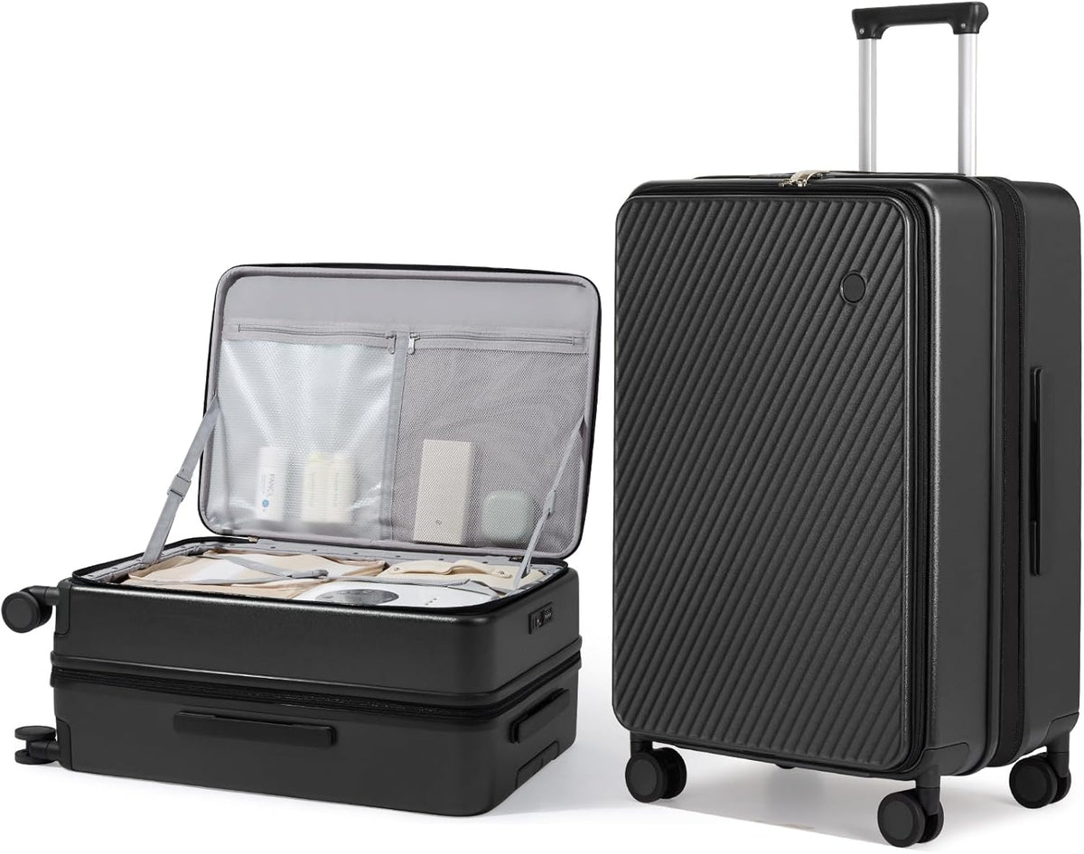 20 Inch Expandable Carry On Luggage PC Hard Shell Suitcase Top Opening Rolling Travel Suitcases with Spinner Wheels & TSA Lock, Smoke White