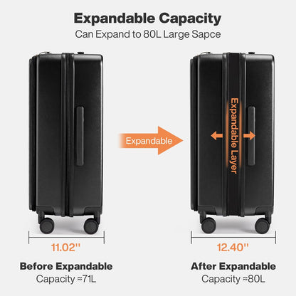 20 Inch Expandable Carry On Luggage PC Hard Shell Suitcase Top Opening Rolling Travel Suitcases with Spinner Wheels & TSA Lock, Smoke White