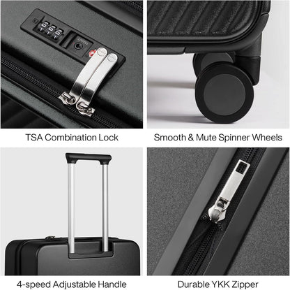 20 Inch Expandable Carry On Luggage PC Hard Shell Suitcase Top Opening Rolling Travel Suitcases with Spinner Wheels & TSA Lock, Smoke White